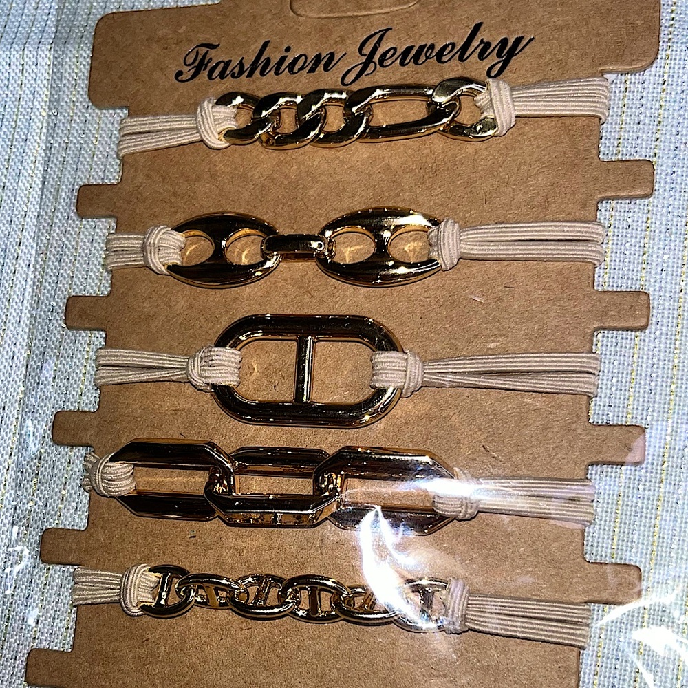 NWT Hair Tie Bracelets Tan & Gold Tone Never Opened